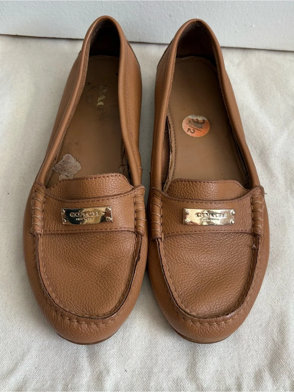 Coach Women's Brown Leather Slip-On Fredrica Loafers Logo Comfort Round Toe 9.5